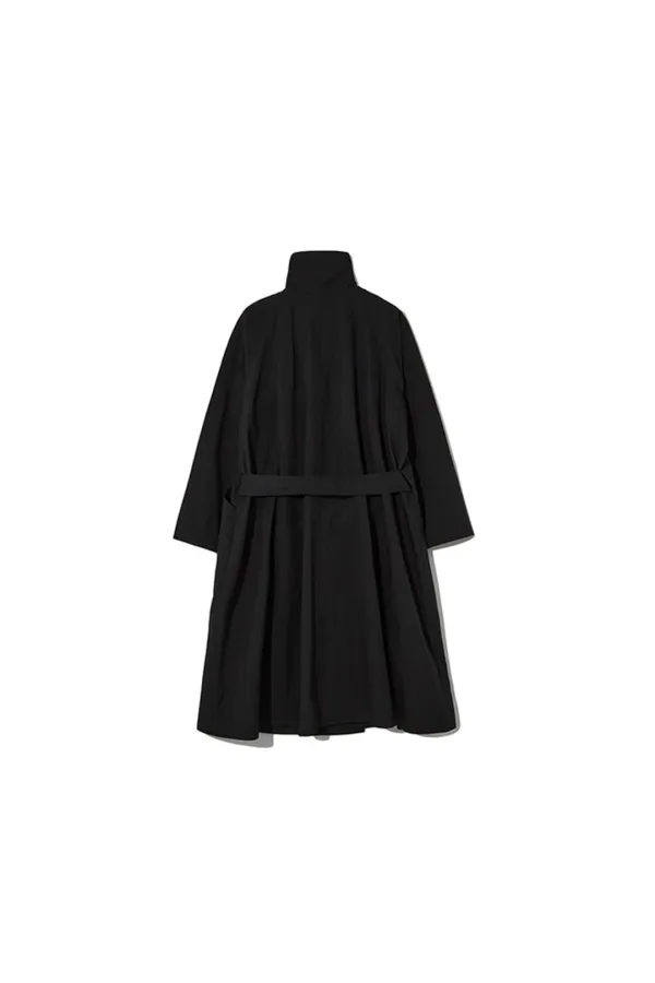 COTTON DRAPED FUNNEL NECK TRENCH [BLACK]