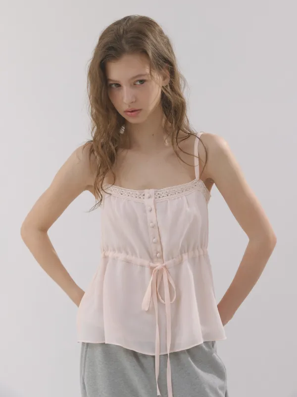 sheer wrinkled lace top (peach)