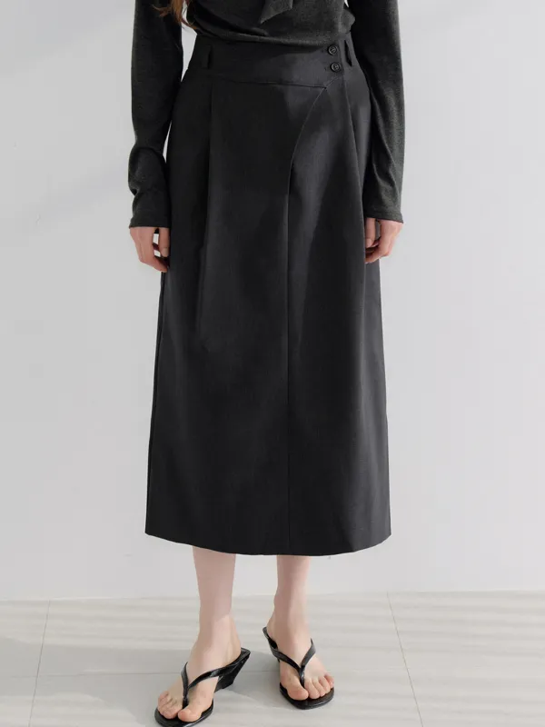 two-button tuck skirt (charcoal) orc 6092