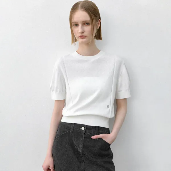 (T-7020)ESSENTIAL WOOL DAPHNEL HALF SLEEVE KNIT