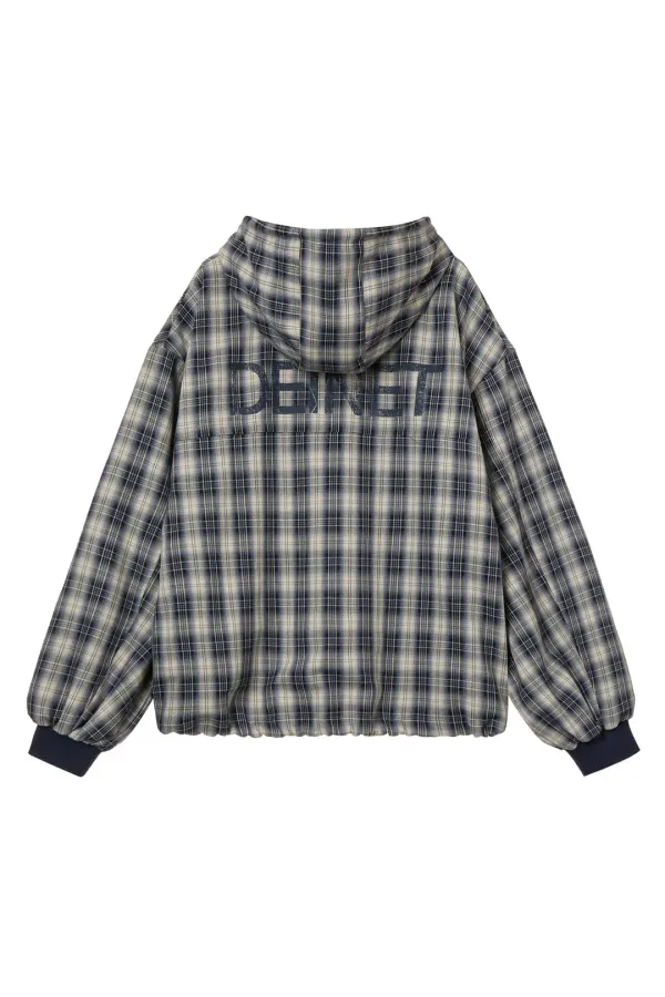 CHECK BOMBER JACKET IN NAVY