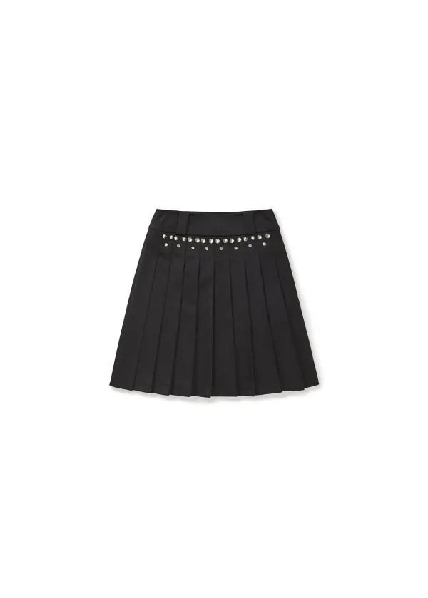 STUD PLEATED MIDI SKIRT (BLACK)