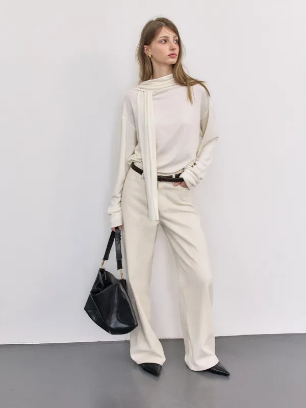 VOA CORDUROY FLEECE WIDE PANTS_IVORY
