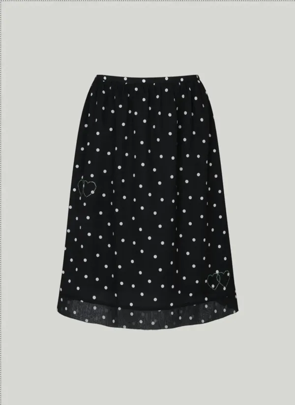 Heart Dot Midi Skirt (Black)