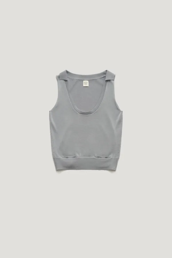 VELINA U-NECK POCKET COLLAR KNIT_GREY / ₩129,000 -> ₩116,100 (10%)