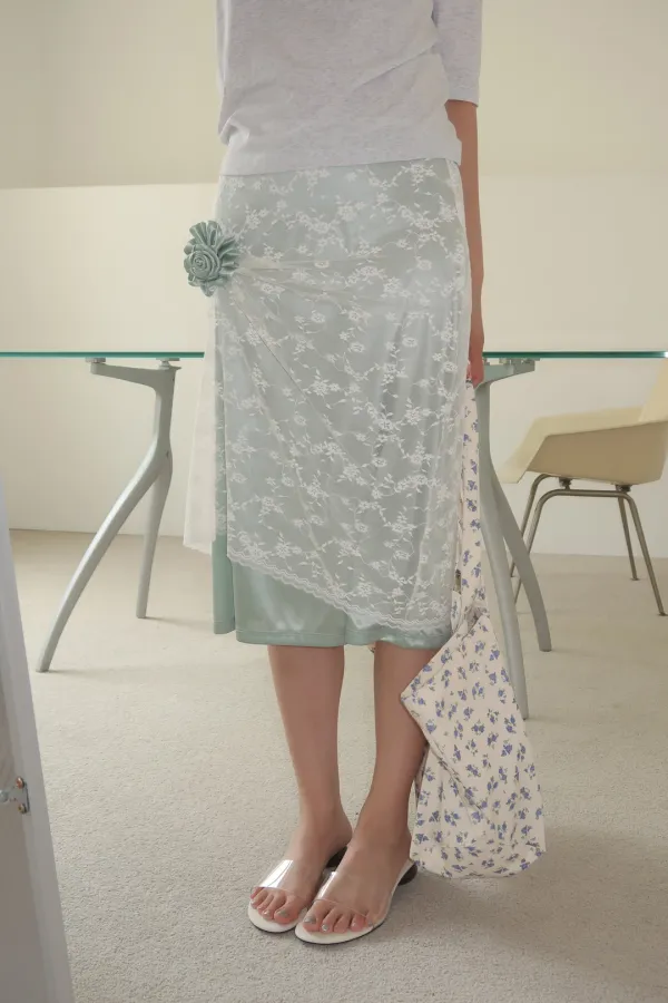 1ST / LACE LAYERED MIDI SKIRT_IVORY