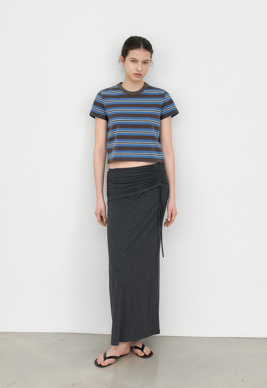 아뜰리에 나인 (T-7162)MULTI STRIPE SEMI CROP SLIM TEE 상품 이미지 3