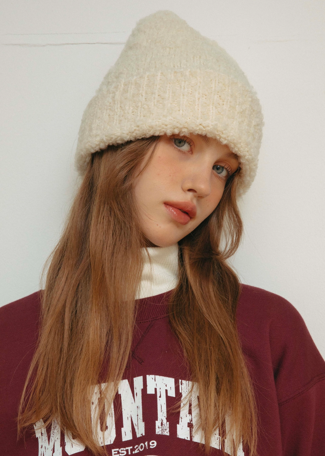 온무드 [Exclusive] Fluffy Snow Boucle Beanie - Cream 상품 이미지 2