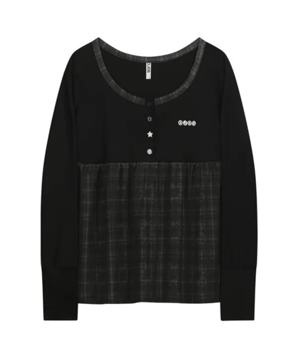 Check Sleep Long Sleeve / Black