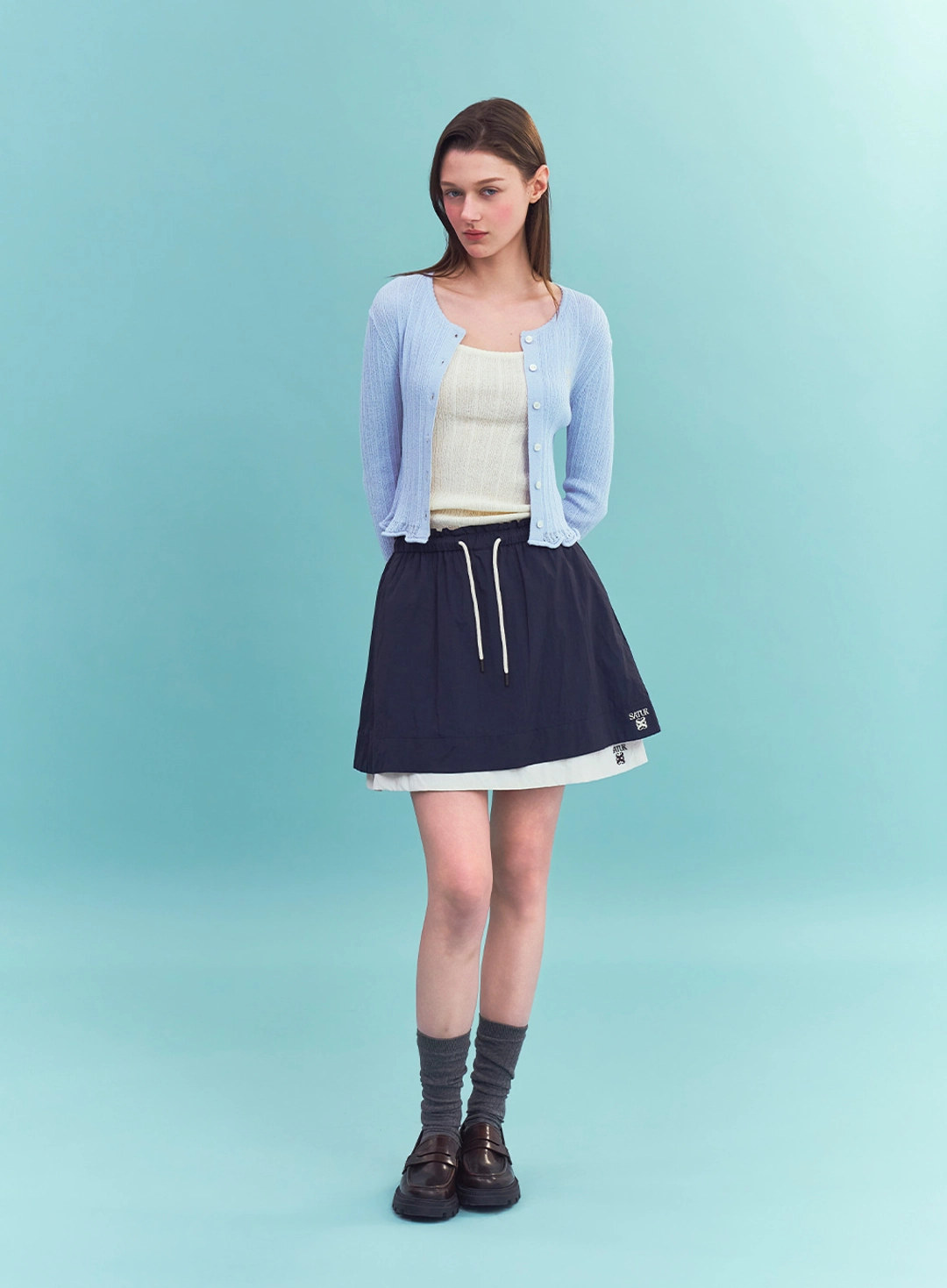 세터 (W) Sheer Long Sleeve Crop Cardigan - Sky Blue 상품 이미지 3