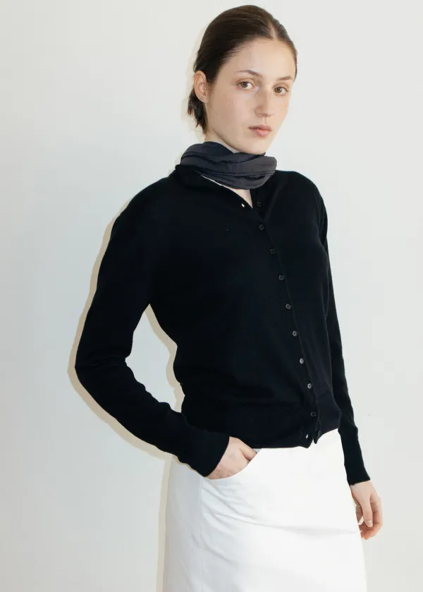 [3nd] Highneck Button Cardigan in Black
