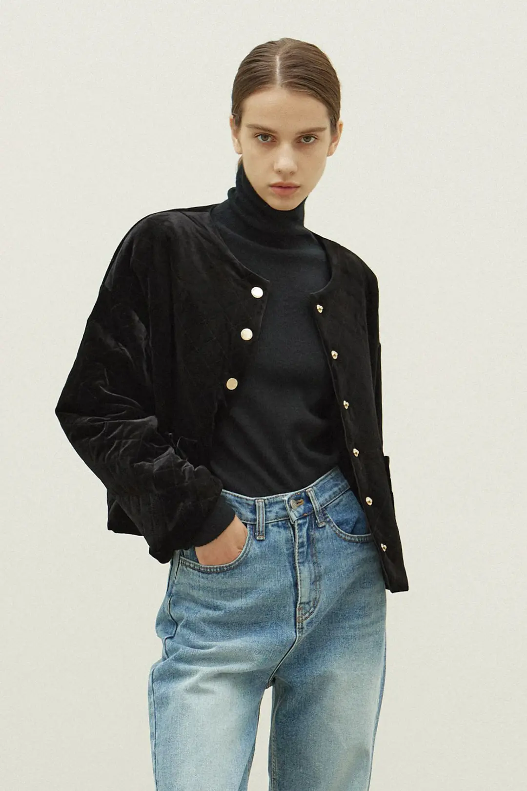 오브오브 Levi velvet quilting jacket_black 상품 이미지 2