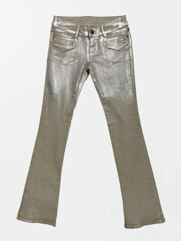 Metallic Bootcut Denim Beige/Silver