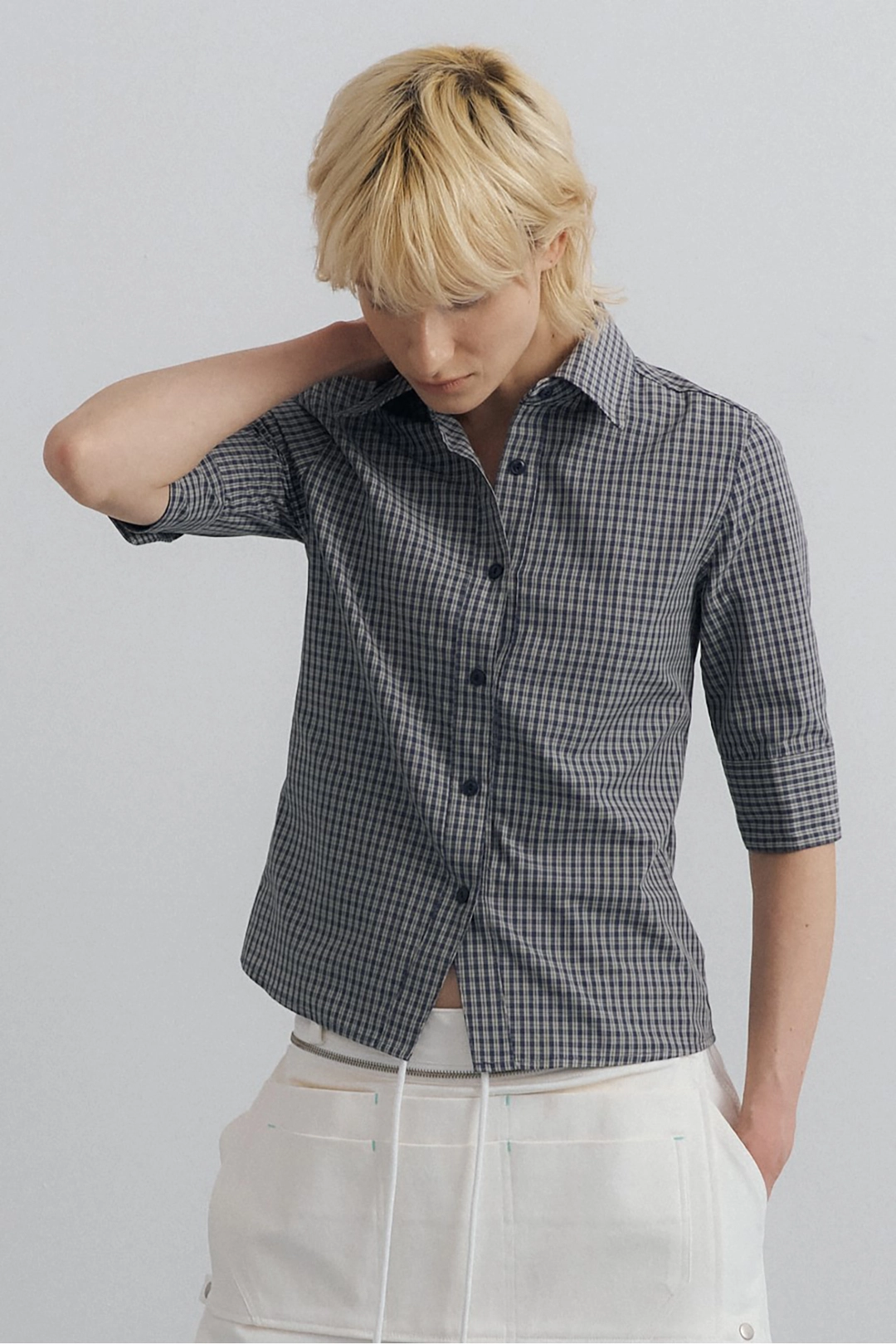 포지프레클즈 Slim Check Shirts_Navy 상품 이미지 1