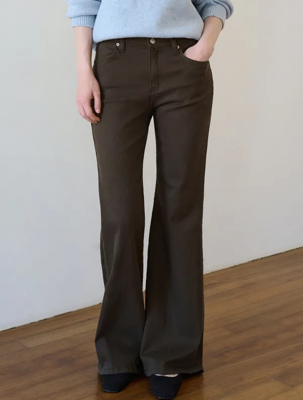 Color slim bootcut pants_Brown
