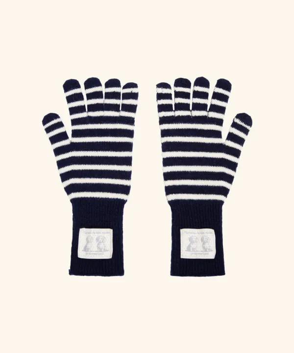Puppy Label Stripe Gloves ( Navy )