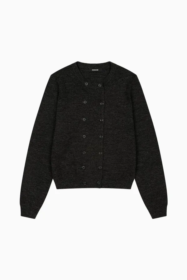 DOUBLE BUTTON CARDIGAN, CHARCOAL