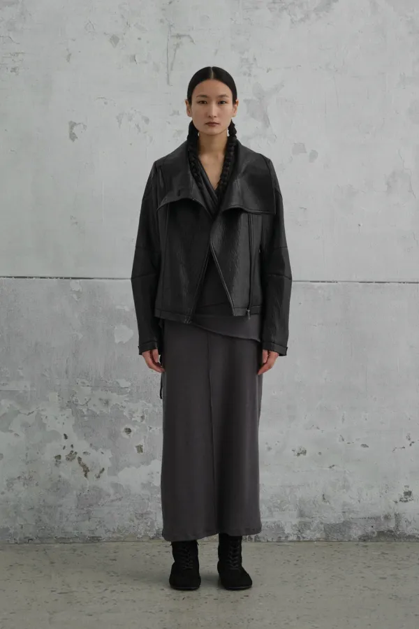 Paneled High-Neck Leather Jacket