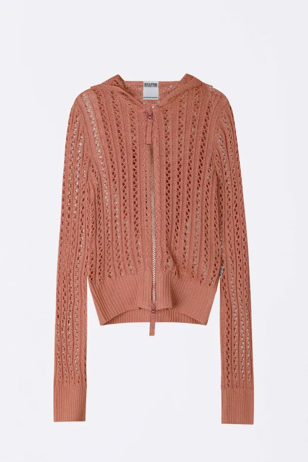 Hooded Zip-Up Knit Fuchsia