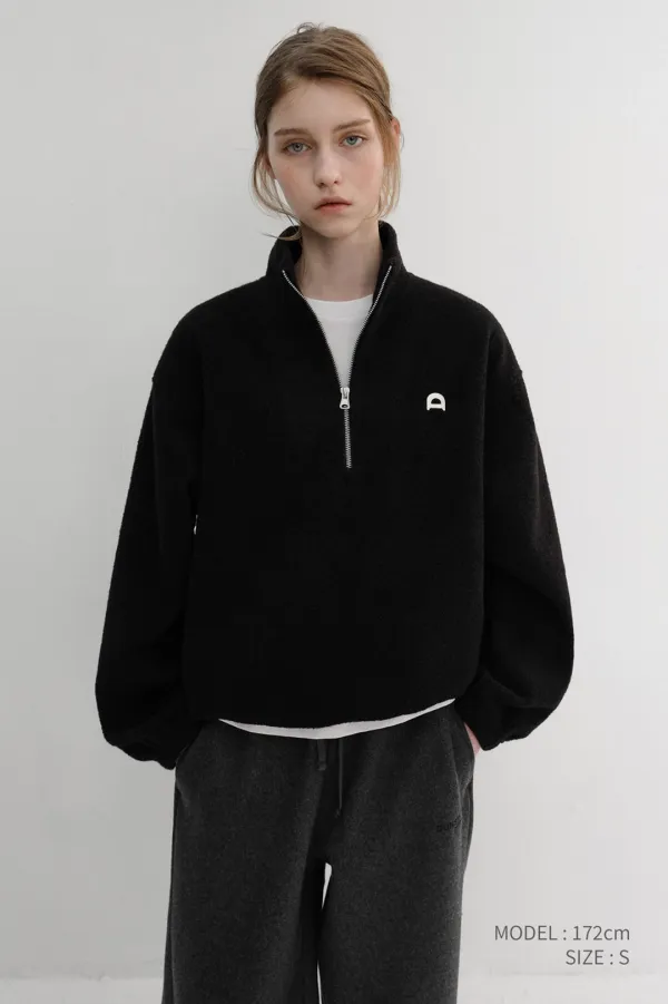 UNISEX HALF ZIP-UP FLEECE SWEATSHIRT BLACK_UDJU6D136BK