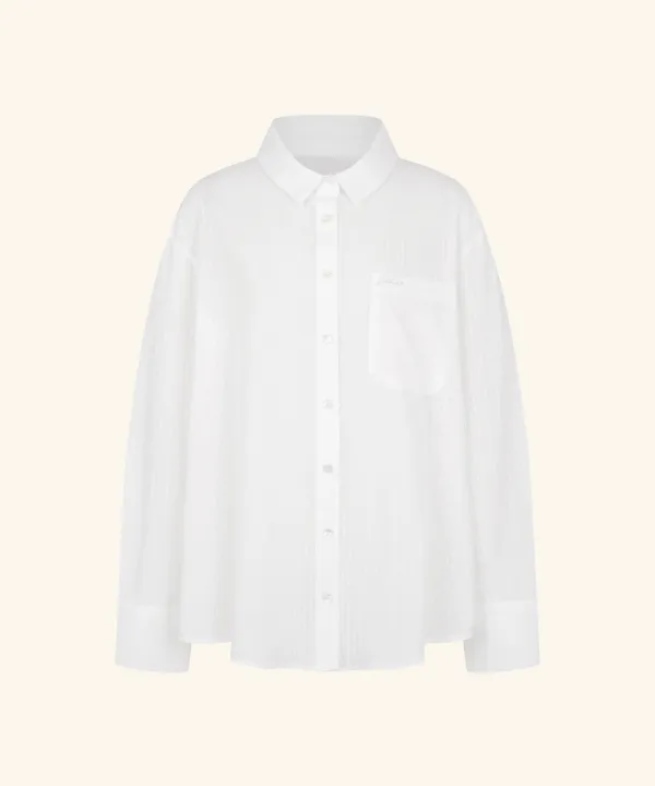 Letters Sheer Stripe Shirt (White)