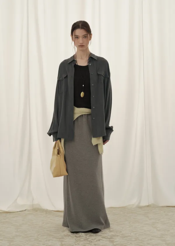 [9/30 예약배송] COZY STRING MAXI SKIRT (ash gray)