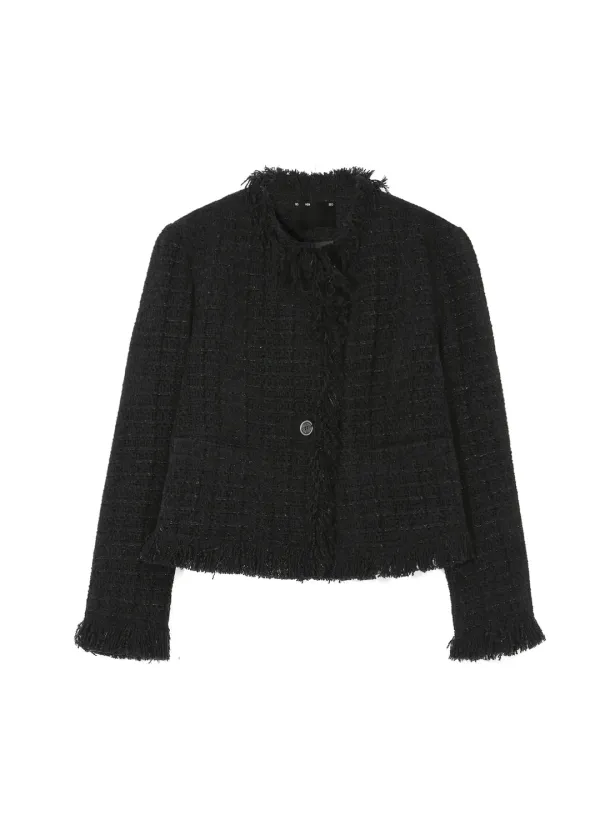 ROUGH FRAYED TWEED JACKET, BLACK