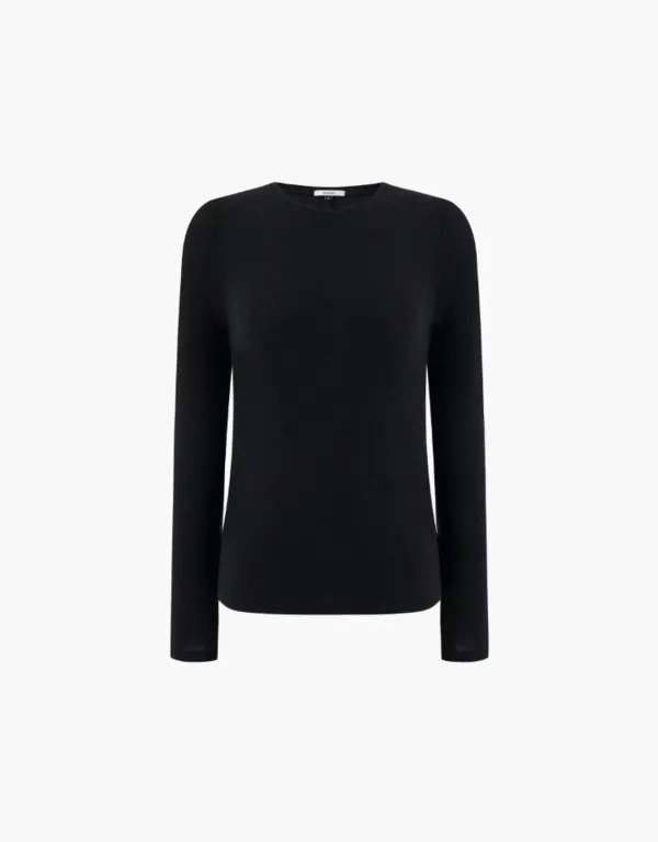 wool tencel long sleeve t-shirt - black