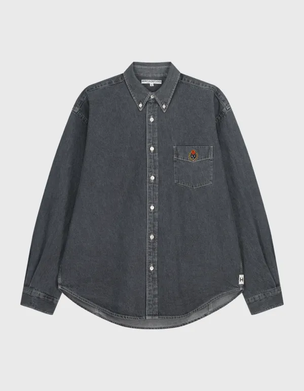 CREST VTG WASHED DENIM SHIRT / Black