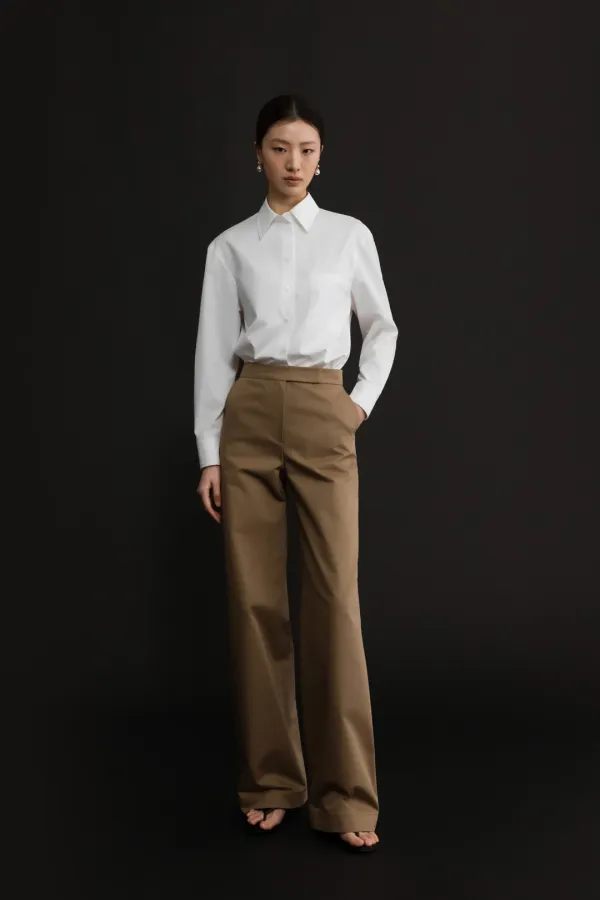 COTTON TWILL STRAIGHT PANTS - BEIGE