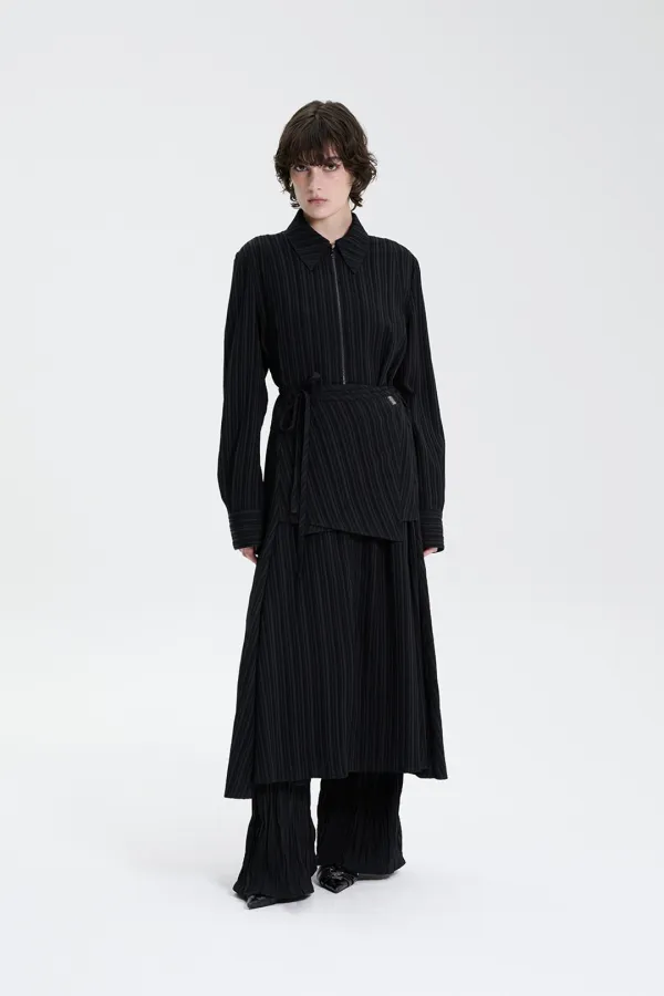 Wrap Shirt One-piece [ Black ]