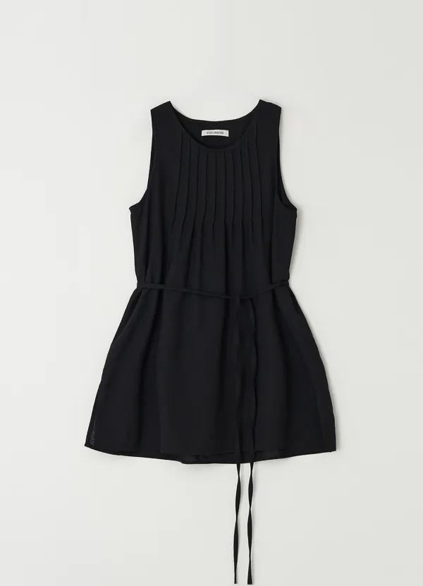 Tucked strap tunic blouse_BLACK