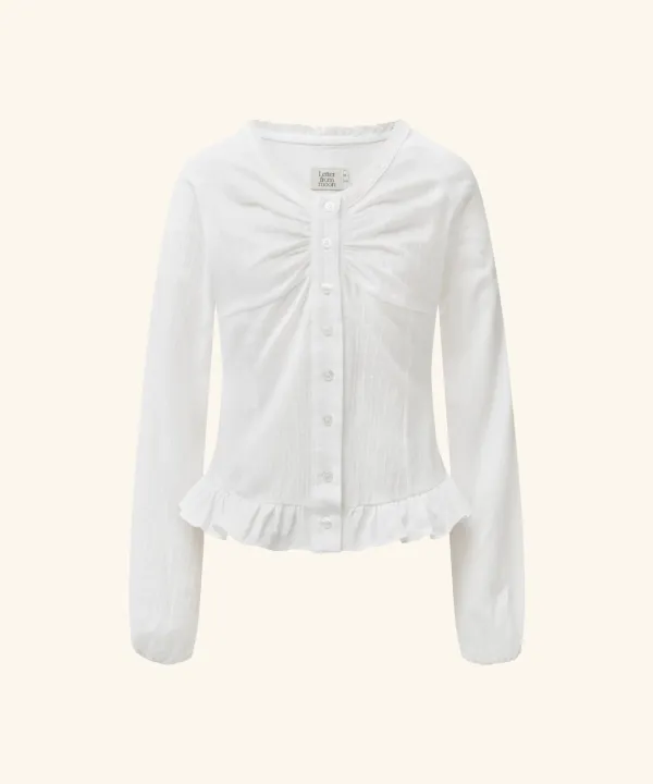 Lazy Frill Shirring Blouse ( White )