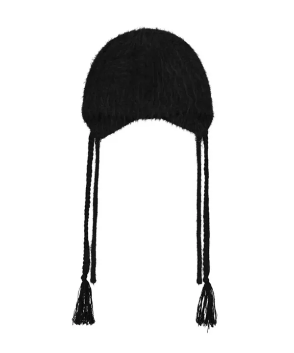 Double Strap Angora Beanie / Black