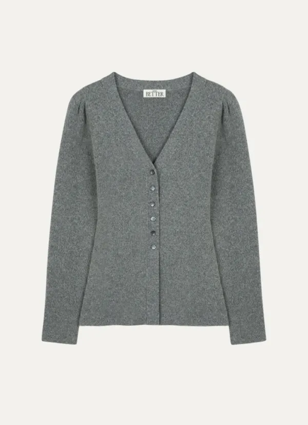 Volume sleeve V-neck knit cardigan [KNFW03CD04]_Gray