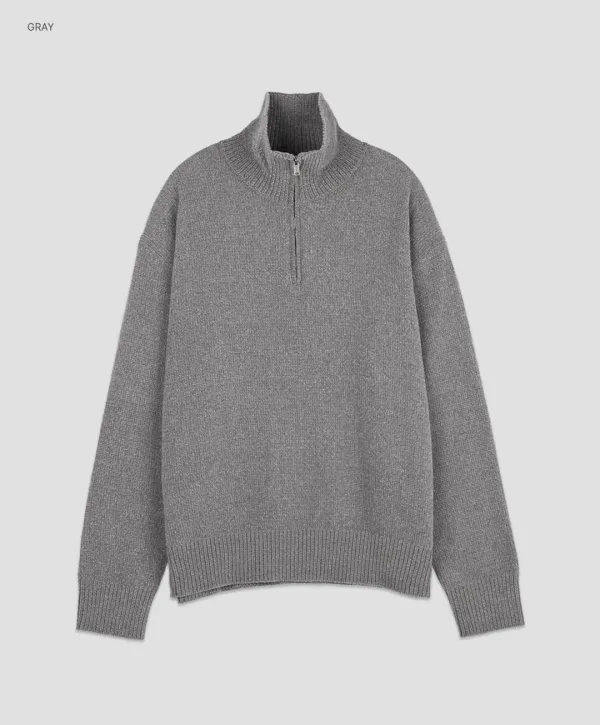 (T-7308)AN VELVET SOLID QUARTER ZIP-UP KNIT