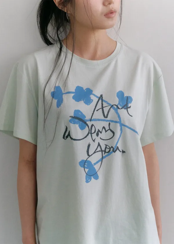 [X DOY]Flower Lettering Short Sleeve T-shirt_3Color