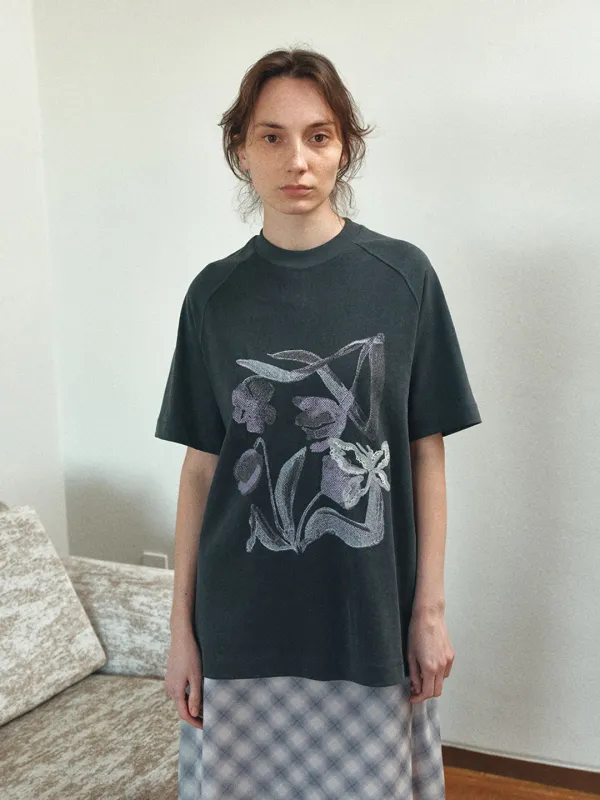 TIR FLORAL BUTTERFLY TOP_CHARCOAL