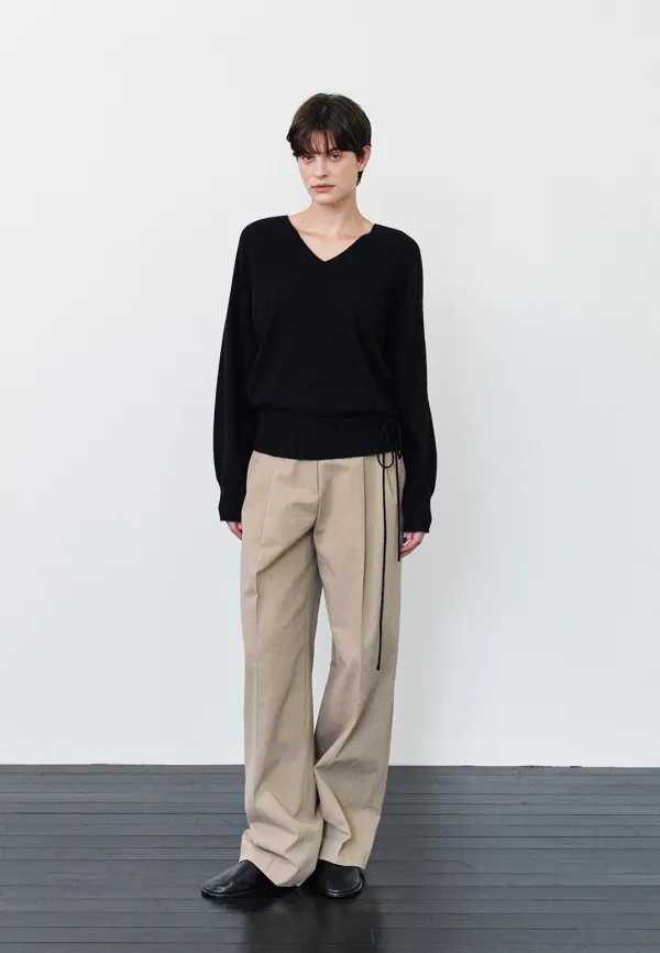 COTTON BIO TWO TUCK PANTS - BEIGE