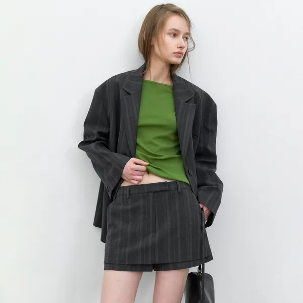 (PT-5805)MULTI STRIPE SET-UP LOWRISE SKIRT PANTS