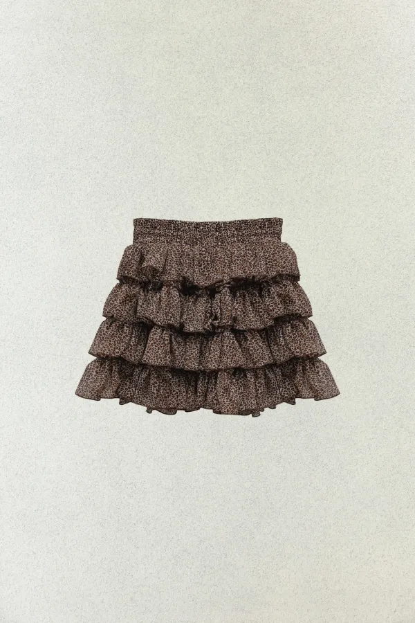 LEOPARD CANCAN MINI SKIRT PANTS / BROWN