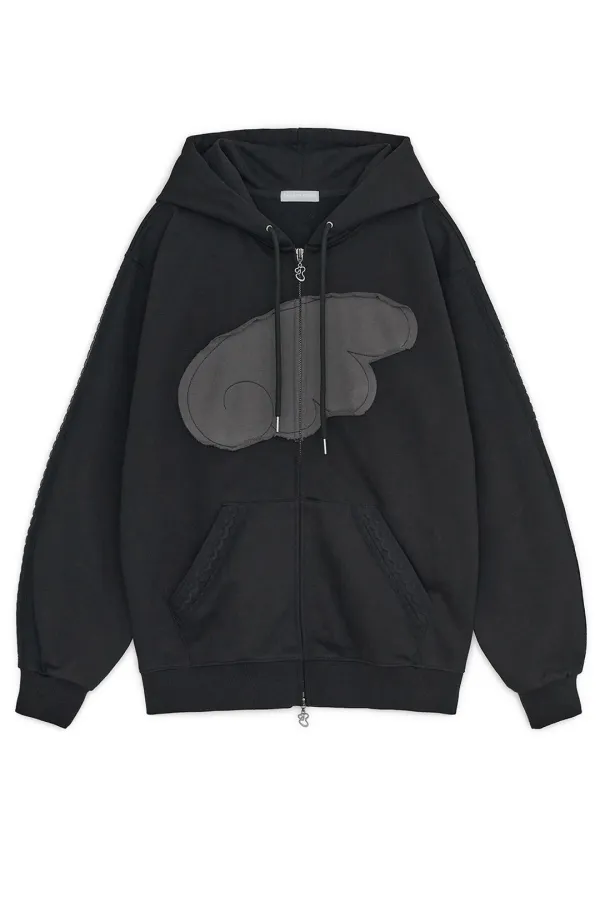 Angel wing hoodie zip-up (Black)