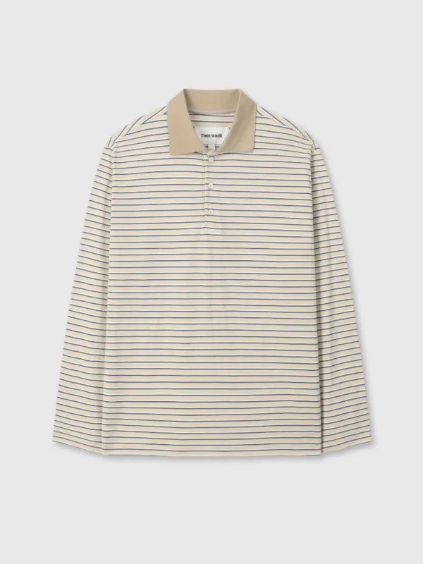 STRIPED COTTON POLO T-SHIRT_ BEIGE MULTI STRIPE