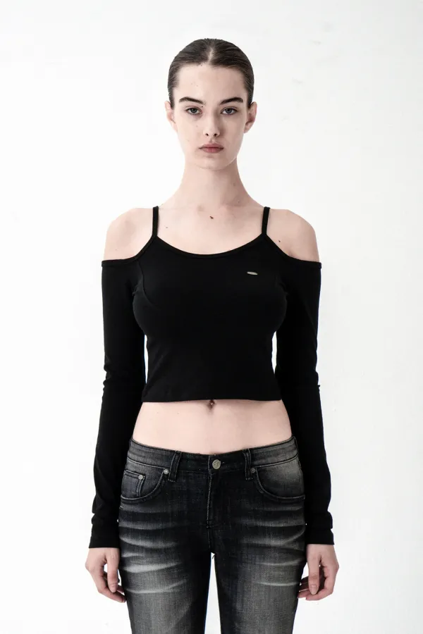 SHOULDER SLIT LONG SLEEVE BLACK