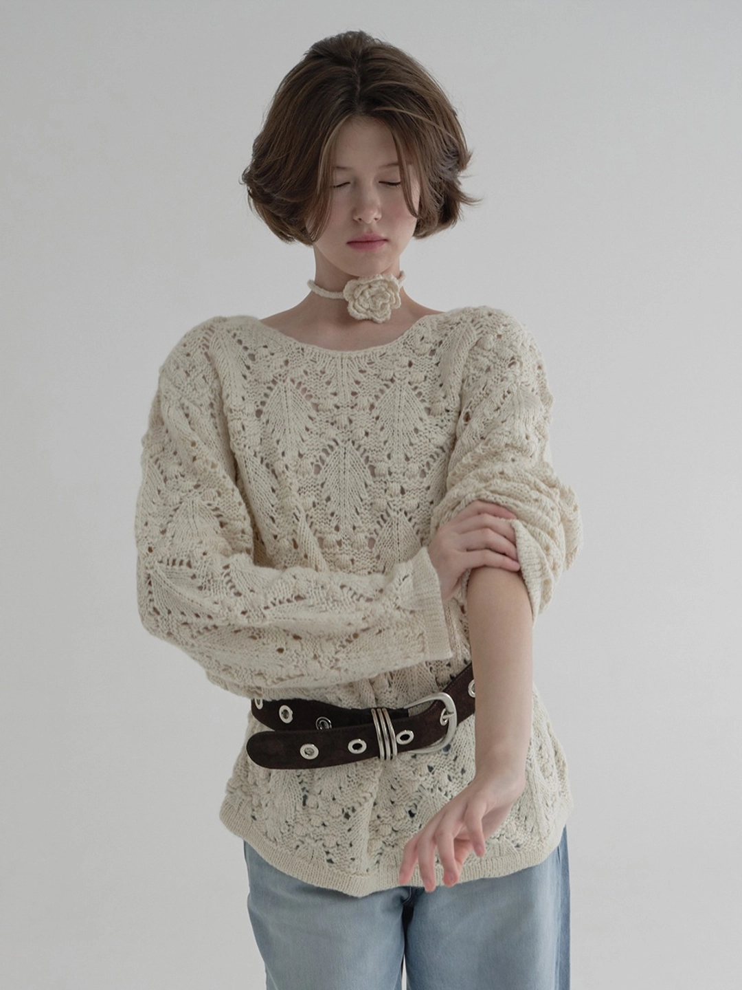 마가린핑거스 CORSAGE POINTELLE PULLOVER (IVORY) 상품 이미지 2