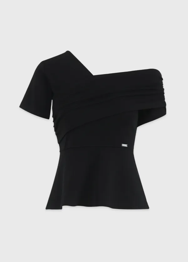 [44-120]  Yaelin One Shoulder Peplum Tee  야엘린 원 숄더 페플럼 티 (여름-여름하객-데일리룩-출근룩-오피스룩-여행룩-데이트룩-원숄더-페플럼-여름티셔츠-티-티셔츠-슬림핏-페미닌-다이마루-자체제작)