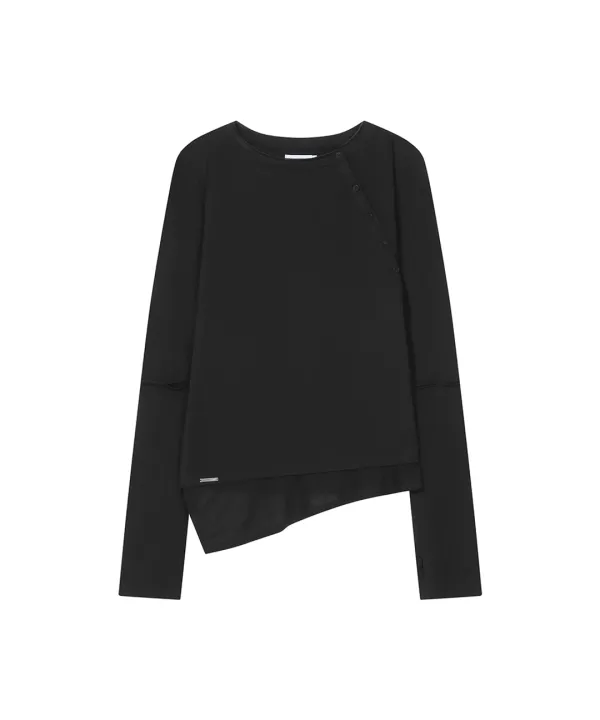 [레이 PICK] Slash button layered long sleeve BLACK