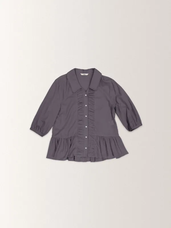 BOHEMIAN SHIRRING BLOUSE [ CHARCOAL ]