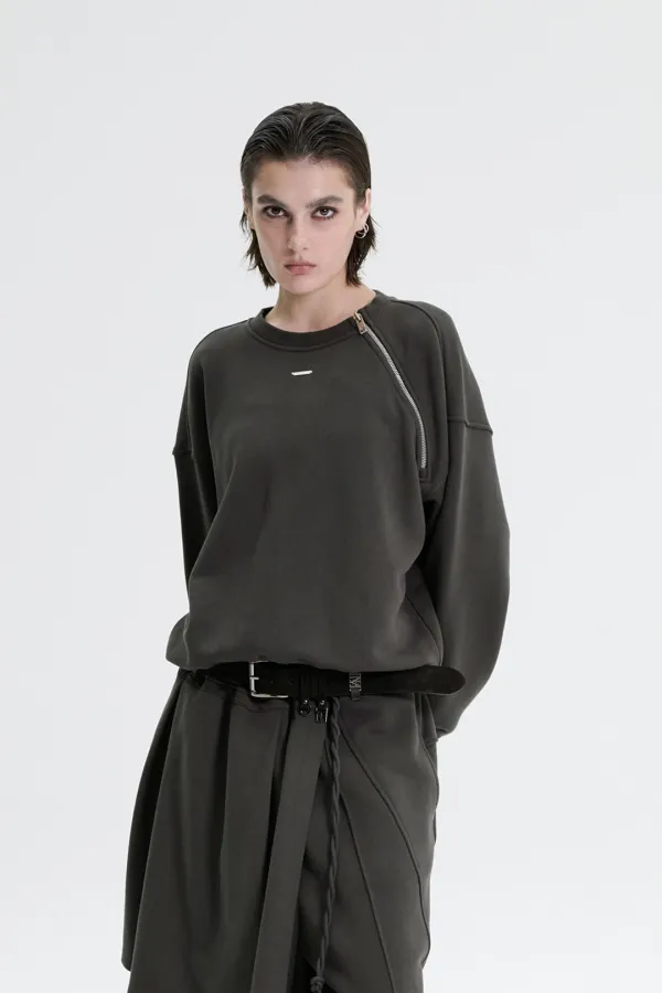 Zipper Sweat Shirt [ Charcoal ]