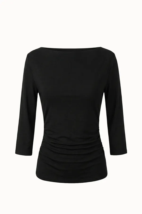 Shirring Boat-Neck T-Shirt[LMBFSPTT614]-4color